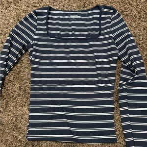 Hollister Navy and White Striped Long Sleeve Top